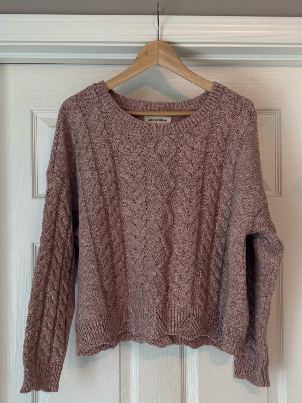 Lucky Brand Rose Cable Knit Scoop Neck Sweater